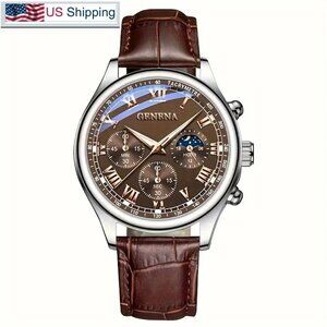 NEW! GENEVA High Quality Men's Luxury Belt Fashion Quartz Watch Men Round